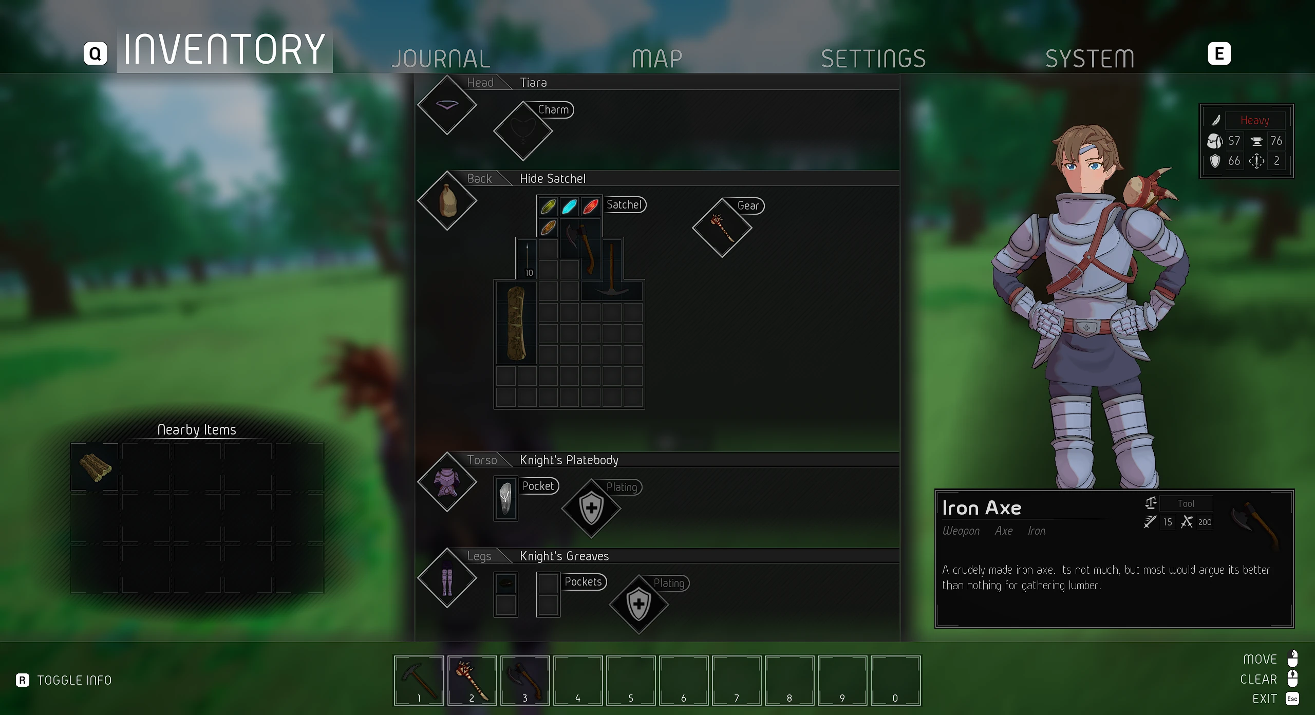 A player managing their inventory